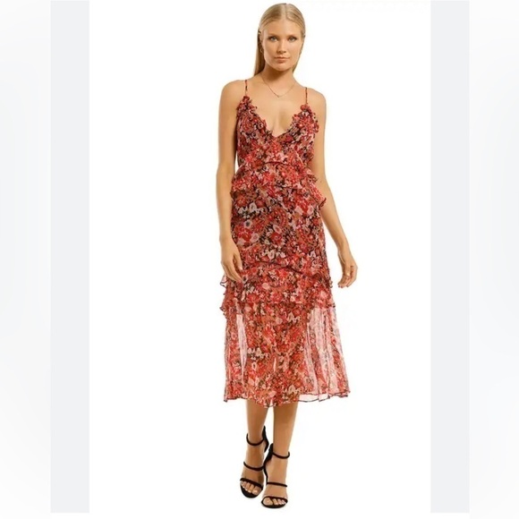 Stevie May large L chiffon dress ruffles midi length No such thing dress - Picture 1 of 8